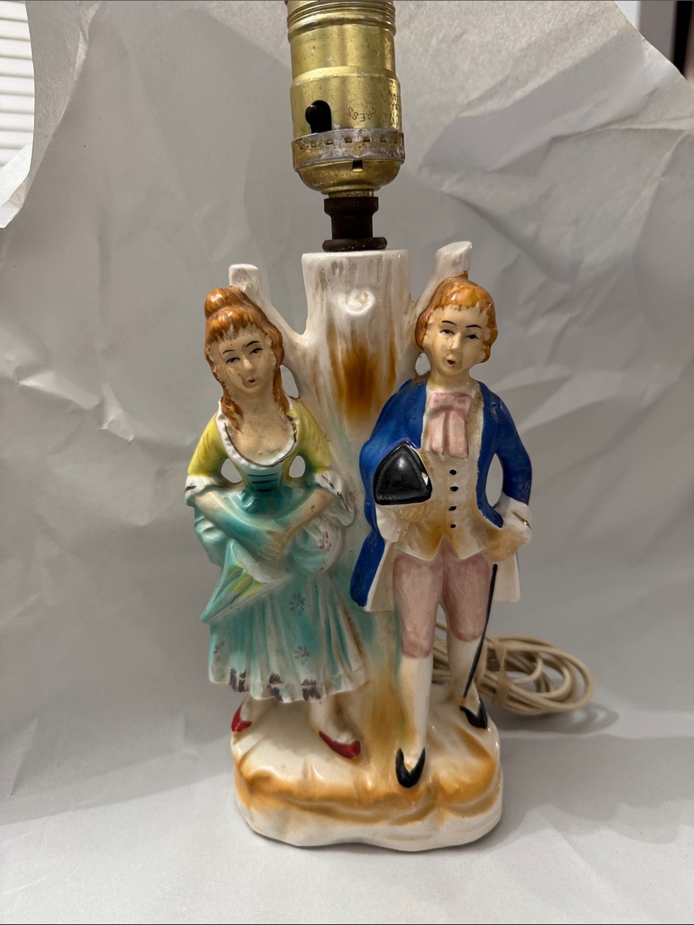 Romantic Vintage Porcelain Couple Table Lamp - Blue, Green, Pink
